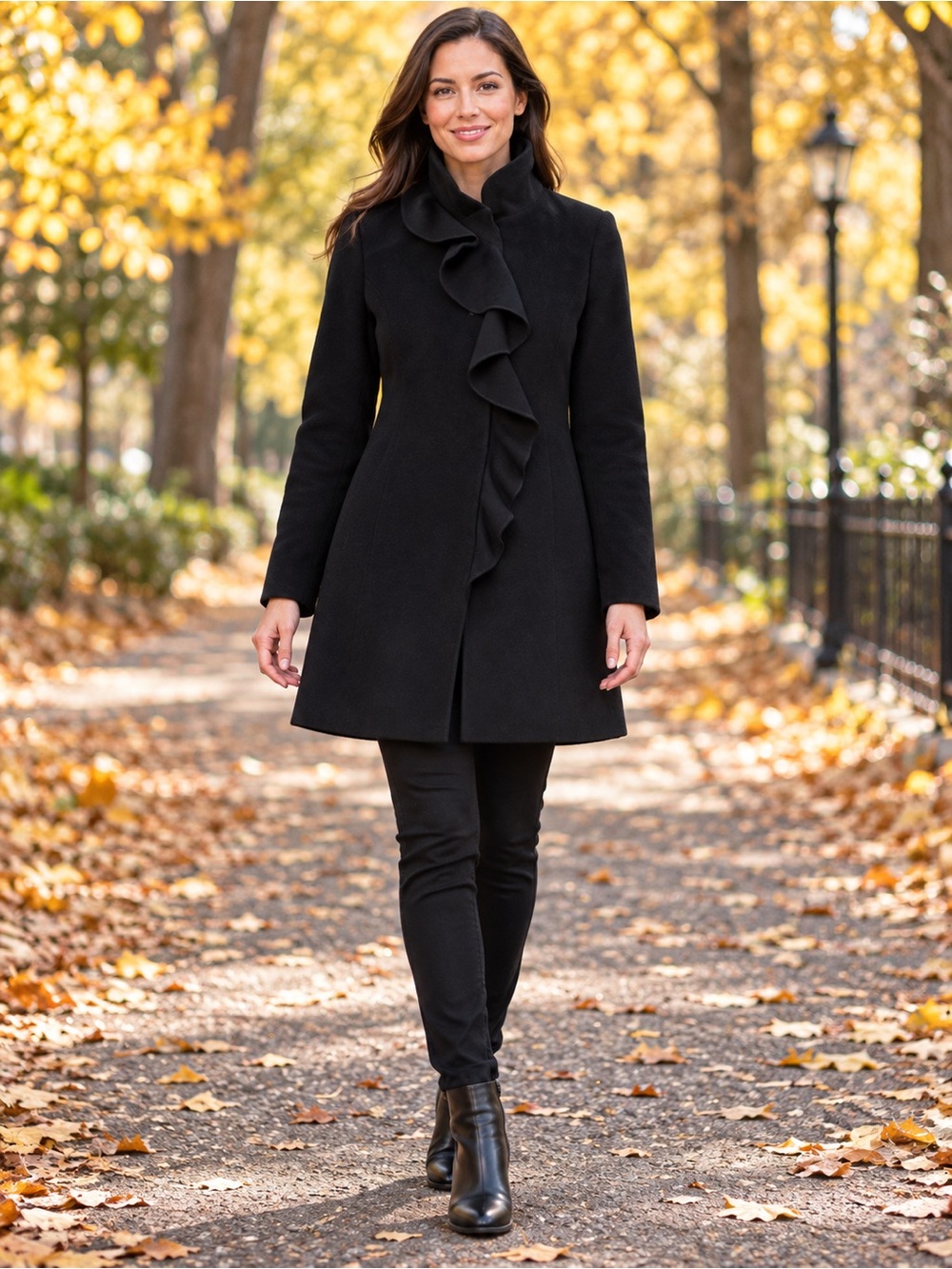 DKNY ruffled wool-blend coat